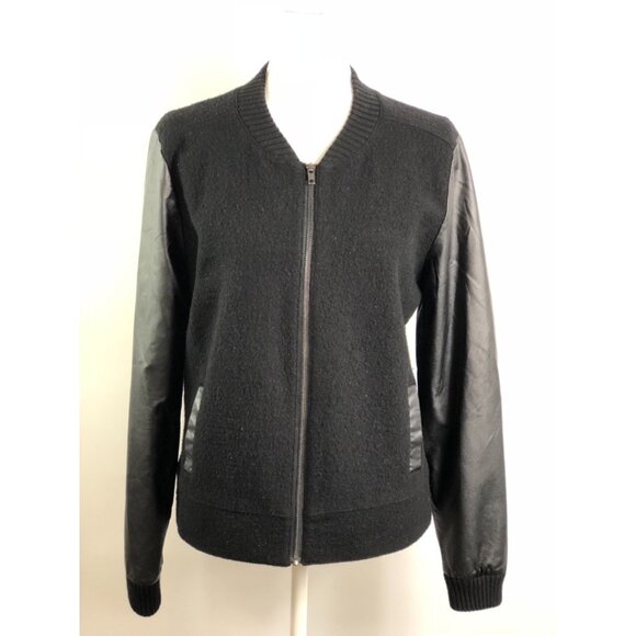 Nordstroms Halogen women’s merino wool faux leather sleeve jacket sz m black - Picture 4 of 8